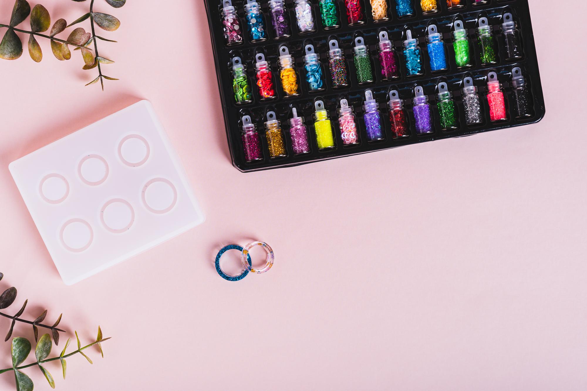 flatlay with embroidery threads and swatches